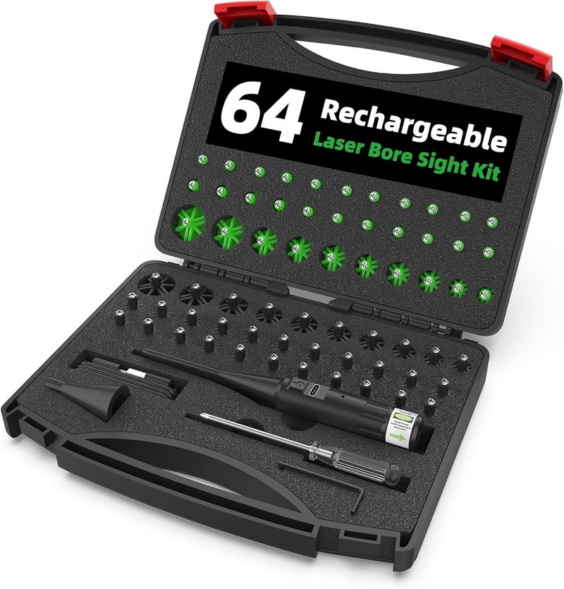 CCSL USB Rechargeable Laser Bore Sight Kit Green Laser Bore Sighter with 64 Upgraded Adapters fit 0.17 to 12 GA Calibers Multi-Caliber Laser Bore Sighting Kit for All Gun Powerful Boresighter - Image 1